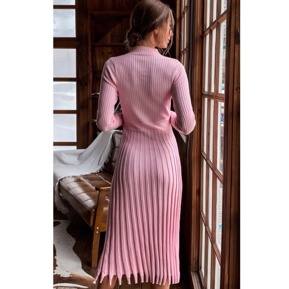 Pink Rib-Knit Sweater Dress - Picture 3 of 4